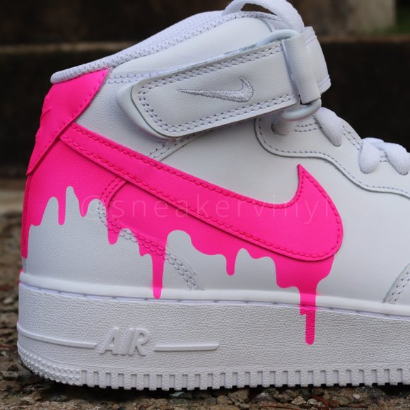 Nike Air Force 1 Mid Pink Paint drip "HOPE" Breast Cancer Awareness Cust… - Picture 8 of 9